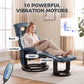 360° Swivel Massage Recliner Chair with Ottoman – 10-Point Vibration PU Leather Lounge Chair with Footstool & Remote, Blue
