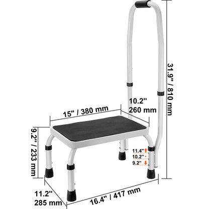 1-Step Adjustable Folding Step Stool, 330 lbs Capacity, Heavy Duty Non-Slip Steel Platform for Home, Bathroom & RV