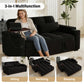 65-Inch 3-in-1 Convertible Sofa Bed – Pull-Out Sleeper Couch with 360° Swivel Side Table & USB Charging, Black