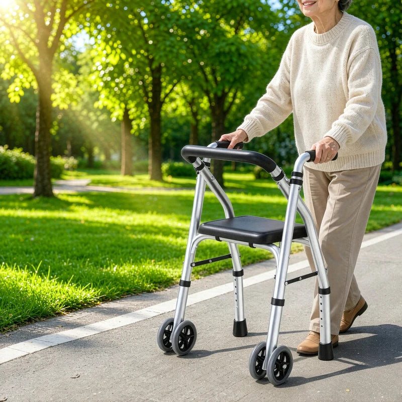 Foldable Rollator Walker for Seniors with Seat – Lightweight Portable Walking Aid