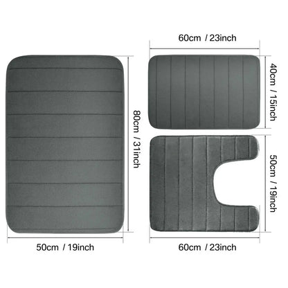 Black Memory Foam Bathroom Mat, Soft Thick Absorbent Bath Rug with Non-Slip Backing, Quick Dry Machine Washable