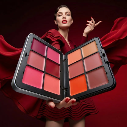 12-Color Cream Blush Palette, Matte & Shimmer Finishes, Blendable Long-Lasting Cheek Color