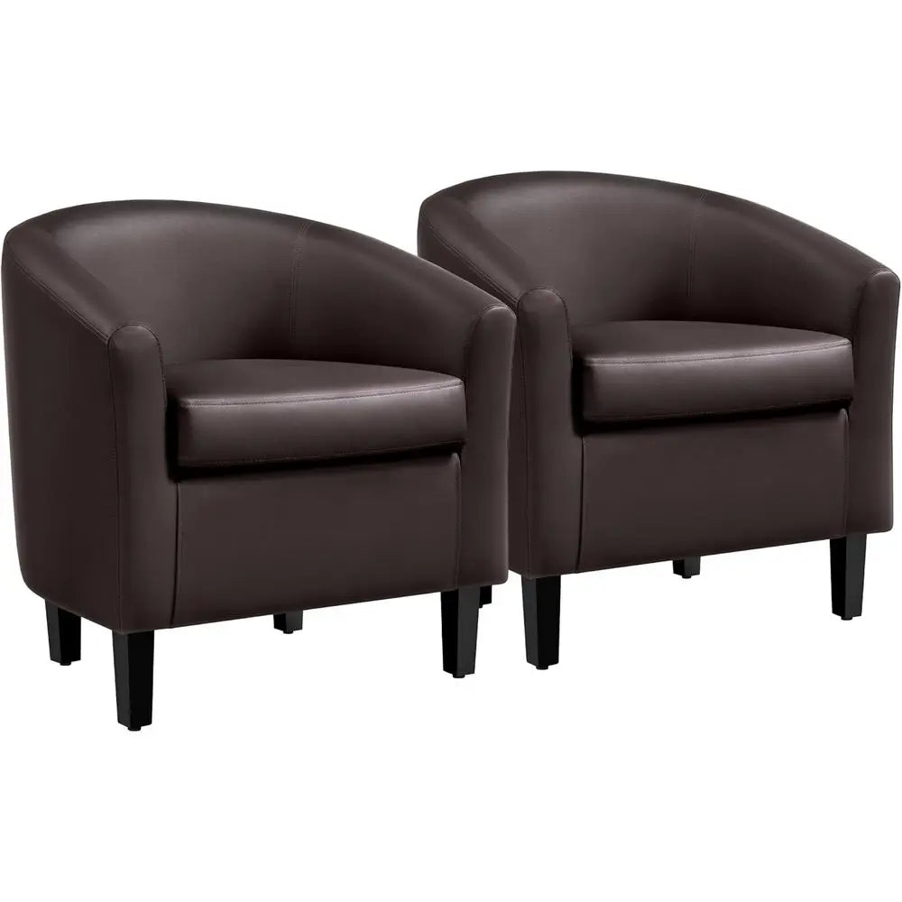 Set of 2 PU Leather Barrel Accent Chairs – Modern Padded Club Armchairs for Living Room, Bedroom & Reading Area