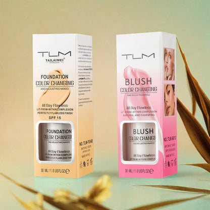 Liquid Foundation and Color-Changing Cream Blush Set, Full Coverage, Moisturizing Makeup Base