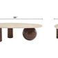 55" Modern Oval Coffee Table with Faux Marble Beige Top & 3 Walnut Wood Accent Legs