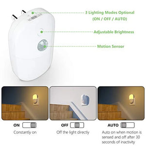 Plug-In Motion Sensor LED Night Light, Dimmable Warm White, Dusk-to-Dawn Sensor