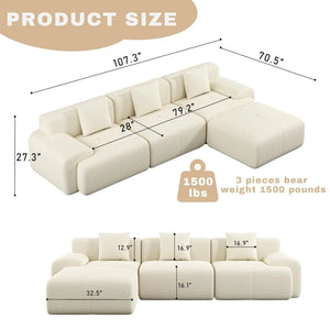 107-Inch Modular L-Shaped Sectional Sofa with Ottoman – Deep Seat Corduroy Memory Foam Cloud Couch, No Assembly Required