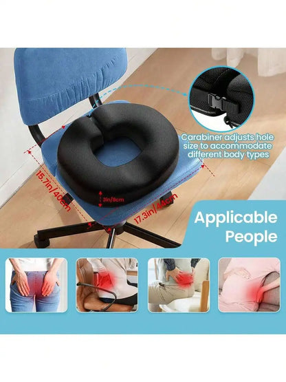 Memory Foam Donut Seat Cushion – Ergonomic Coccyx & Tailbone Pressure Relief Support Pillow for Office Chair, Car & Home