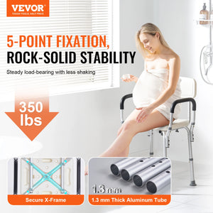 Adjustable Shower Chair with Backrest – Height Adjustable Non-Slip Bath Seat for Seniors, 350 lb Capacity