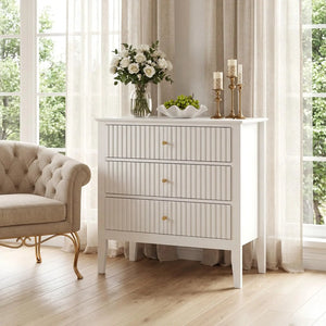31.5" Fluted Nightstand with Charging Station & 3 Drawers, Raised-Leg Bedside Storage Cabinet for Bedroom & Living Room