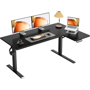 55-Inch Electric L-Shaped Standing Desk, Height Adjustable Reversible Corner Computer Desk for Home Office