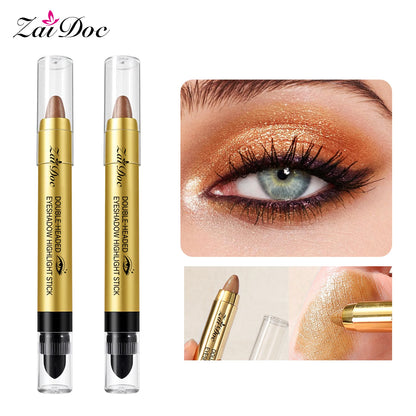 Dual-Ended Eyeshadow and Highlighter Stick, Waterproof Creamy Shimmer Eye Makeup, 6 Shades
