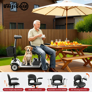 4-Wheel Electric Mobility Scooter for Adults, 20Ah Removable Battery, Heavy-Duty Design, Foldable Travel Scooter, Silver