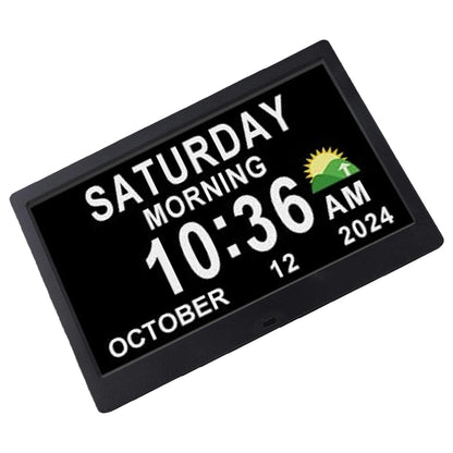 10.1-Inch Large Display Digital Calendar Alarm Clock with Date, Day, Multiple Alarms & Auto DST for Seniors