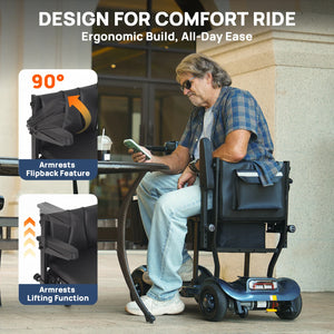 4-Wheel All-Terrain Mobility Scooter – Foldable Electric Scooter with LED Headlight, Dual Baskets & 265 lbs Capacity