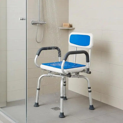 360° Swivel Shower Stool with Padded Seat & Foldable Arms – Height Adjustable Aluminum Bath Chair, 400 lb Capacity