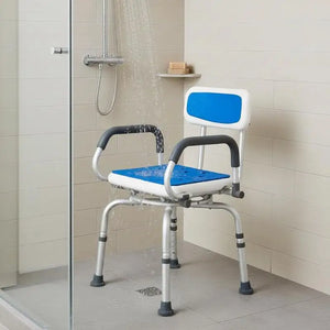 360° Rotating Shower Stool with Padded Seat & Foldable Arms – Height Adjustable Aluminum Bath Chair, 400 lb Capacity