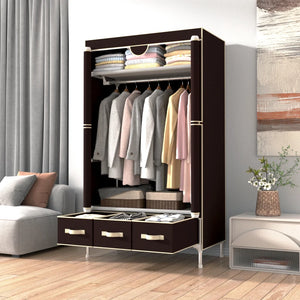 Portable Wardrobe Closet with Hanging Rod & 3 Drawers, Rolling Non-Woven Fabric Clothes Organizer with Zipper Cover, Gray, 35.5 x 17.7 x 67.7 in
