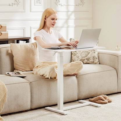 Adjustable Overbed Table with Hidden Wheels – Height Adjustable Bedside & Sofa Laptop Desk, Mobile Standing Table for Bedroom