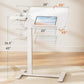 Pneumatic Overbed Bedside Table, Height Adjustable Aluminum Alloy Rolling Table with Casters, White, for Hospital & Home Use