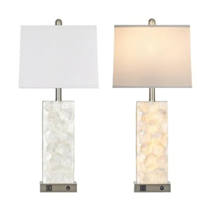 28-Inch Coastal Seashell Table Lamps with Night Light, USB-A and USB-C Charging Ports, Bedside Lighting for Bedroom and Living Room