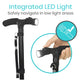Adjustable Folding Walking Cane with LED Light – Self-Standing Quad Base & Ergonomic Handle