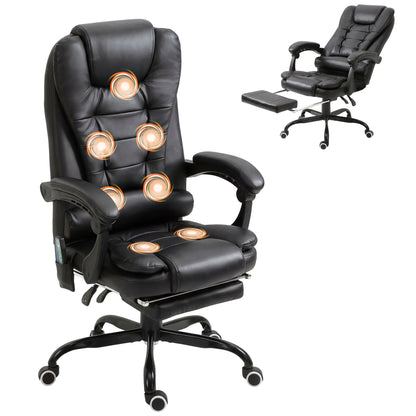 7-Point Vibrating Massage Office Chair with Footrest, High Back Reclining Computer Chair with Lumbar Support – Black