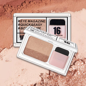 Dual-Color Eyeshadow Palette with Brush, Matte and Shimmer Neutral Beige, Brown and Grey Shades