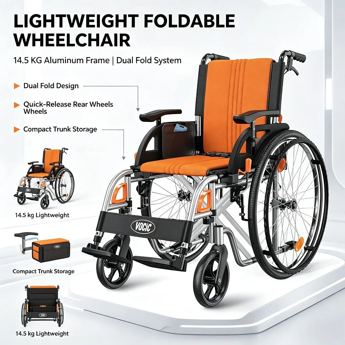 Lightweight Foldable Manual Wheelchair – Steel Frame with Flip-Up Armrests & Quick-Release Leg Rests for Travel