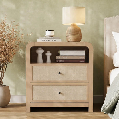 23" Wide Nightstand with Charging Station, 2 Drawers, 2 AC Outlets & 2 USB Ports, Narrow Bedside Table for Bedroom & Living Room