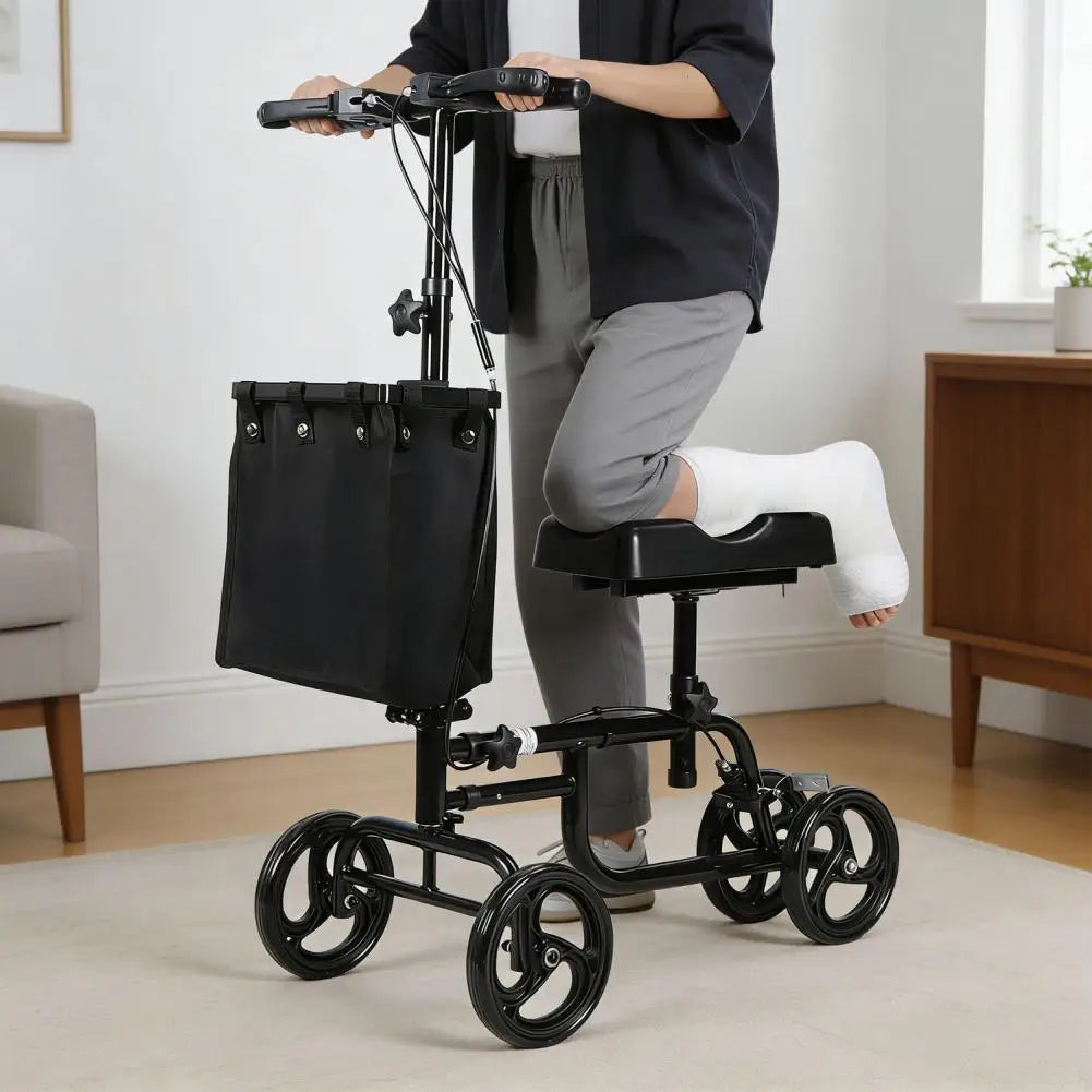 All-Terrain Knee Scooter for Adults – Steerable Leg Support Walker with Shock Absorber & Locking Handbrake