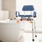 Sliding Shower Chair with Swivel Seat – Height Adjustable Tub Transfer Bench with Armrests, Padded Seat & Safety Belt