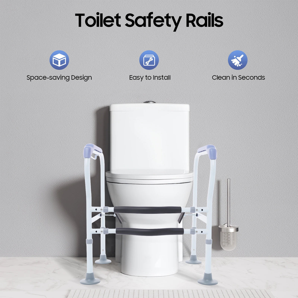Adjustable Toilet Safety Rails – Height Adjustable Bathroom Support Frame with Handrails for Seniors & Adults