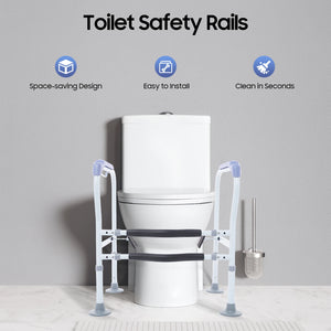 Adjustable Toilet Safety Rails – Height Adjustable Bathroom Support Frame with Handrails for Seniors & Adults
