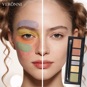 6-Shade Cream Color-Correcting Concealer Palette with Dual-Ended Brush, Full Coverage Corrector Kit