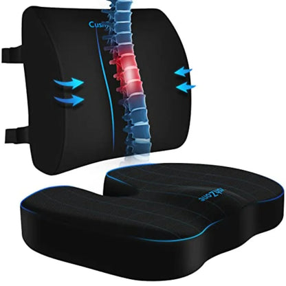 Ergonomic Memory Foam Seat Cushion & Lumbar Support Pillow Set – Non-Slip Back and Hip Support for Office Chair, Car & Home