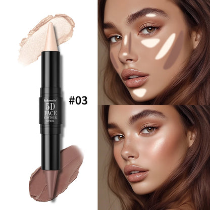 Dual-Ended Contour and Highlighter Stick, Cream Face Makeup for Nose and Cheek Definition, 4 Shades Available