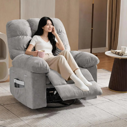 Power Lift Recliner Chair with Massage & Heat, Extra-Wide 360° Swivel Rocker with Adjustable Headrest, Footrest & Side Pockets