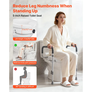 5" Raised Toilet Seat with Arms – Adjustable Width Elevated Toilet Riser with Handles, 350 lb Capacity
