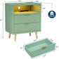 2-Drawer Nightstand with Charging Station & LED Light, 2 USB-A Ports, AC Outlet, Open Shelf & Fluted Drawers for Bedroom