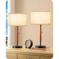 Mid-Century Table Lamps Set of 2, Pull Chain Switch, Linen Shade, Solid Wood Pole and Metal Base, Bedside Nightstand Lighting