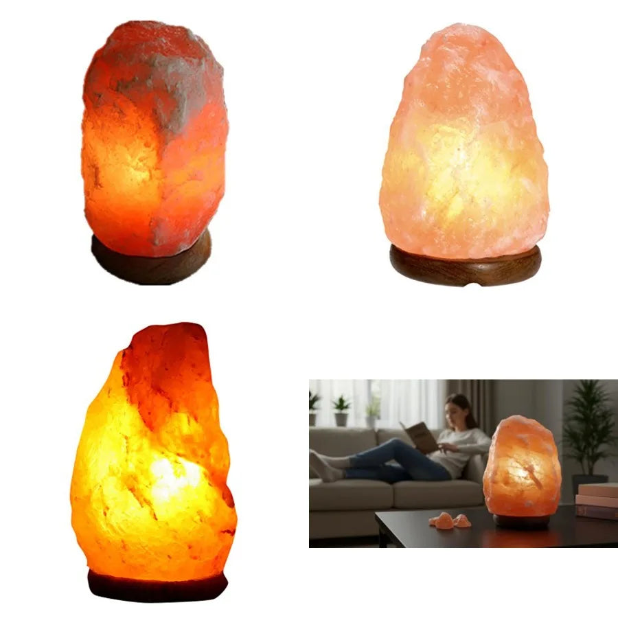 Natural Himalayan Pink Salt Lamp with Wooden Base and On/Off Cord, Hand-Carved for Home and Office