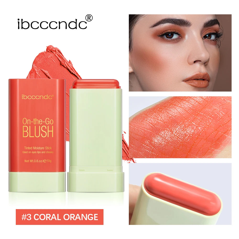 Orange Cream Blush Stick, Moisturizing, Long-Lasting & Waterproof, Twist-Up Design
