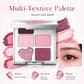 6-Color Eyeshadow Palette, Matte Shimmer & Glitter, Nude Pink Brown & Smoky Black, Highly Pigmented Pressed Powder