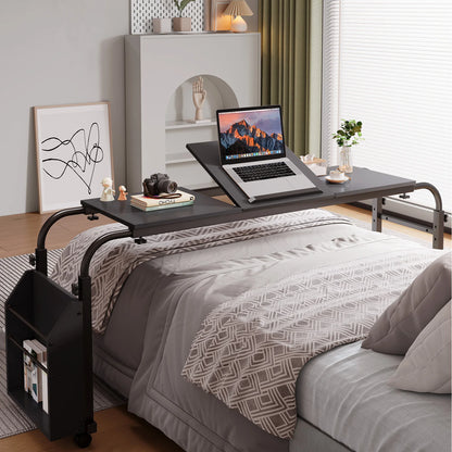 60.6–84.2 Inch Adjustable Overbed Table with Wheels, Mobile Rolling Laptop Desk with 0–65° Tilting Stand for Home & Hospital