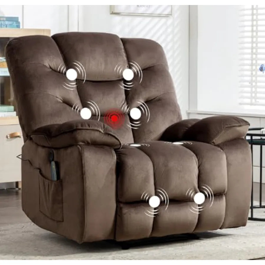 Oversized Power Recliner Chair with Massage & Heat, 41-Inch Wide Electric Reclining Chair with USB Port & Breathable Fabric