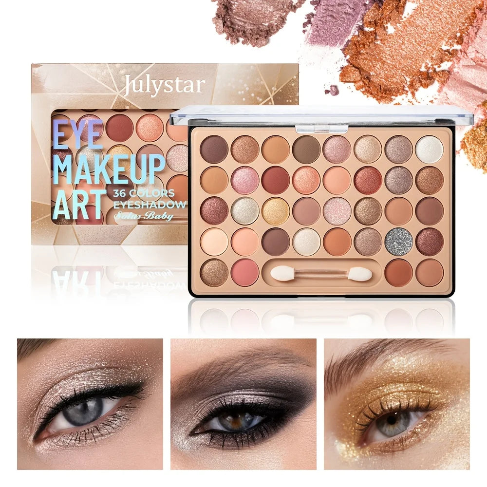 36-Color Glitter and Pearl Eyeshadow Palette, Multi-Use Face and Body Shimmer Makeup with Gift Box