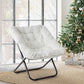 28-Inch Folding Saucer Chair – Soft Faux Fur Padded Lounge Reading Chair with Metal Frame for Living Room