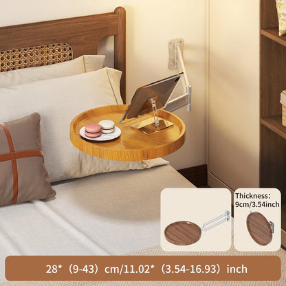 Foldable Wall Mounted Round Side Table with Rotatable Swing Arm, Adjustable Floating Bedside Tray & Space-Saving Shelf for Bedroom and Sofa
