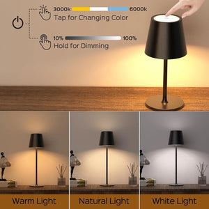 Rechargeable LED Table Lamp, Touch Control, 3 Light Colors, Stepless Dimming, 2 Adjustable Heights, USB-C Charging